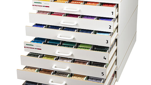 [Translate to Hongkong (Englisch):] Polyester embroidery thread assortment box 400 colours Madeira Polyneon 