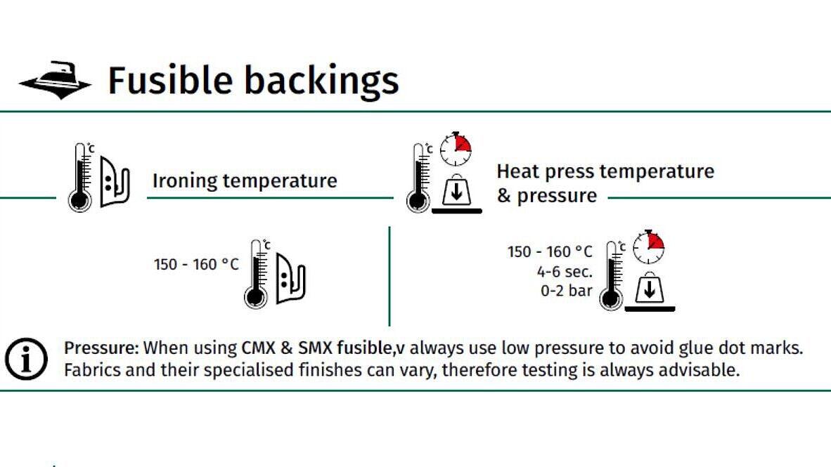 [Translate to Vietnamesisch:] Table with ironing instructions for fusible backings