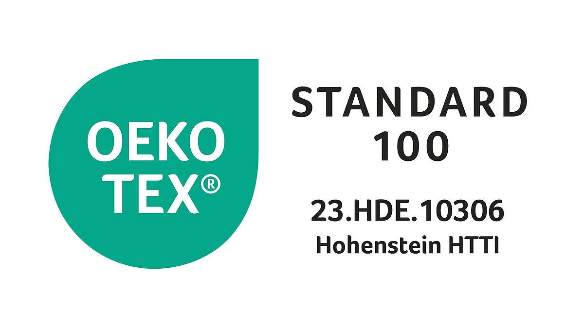 OEKO-TEX Standard 100 logo, certifying tested textile safety for chenille embroidery thread.